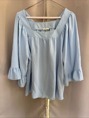 Light Blue Square-Neck Peasant Blouse sz M